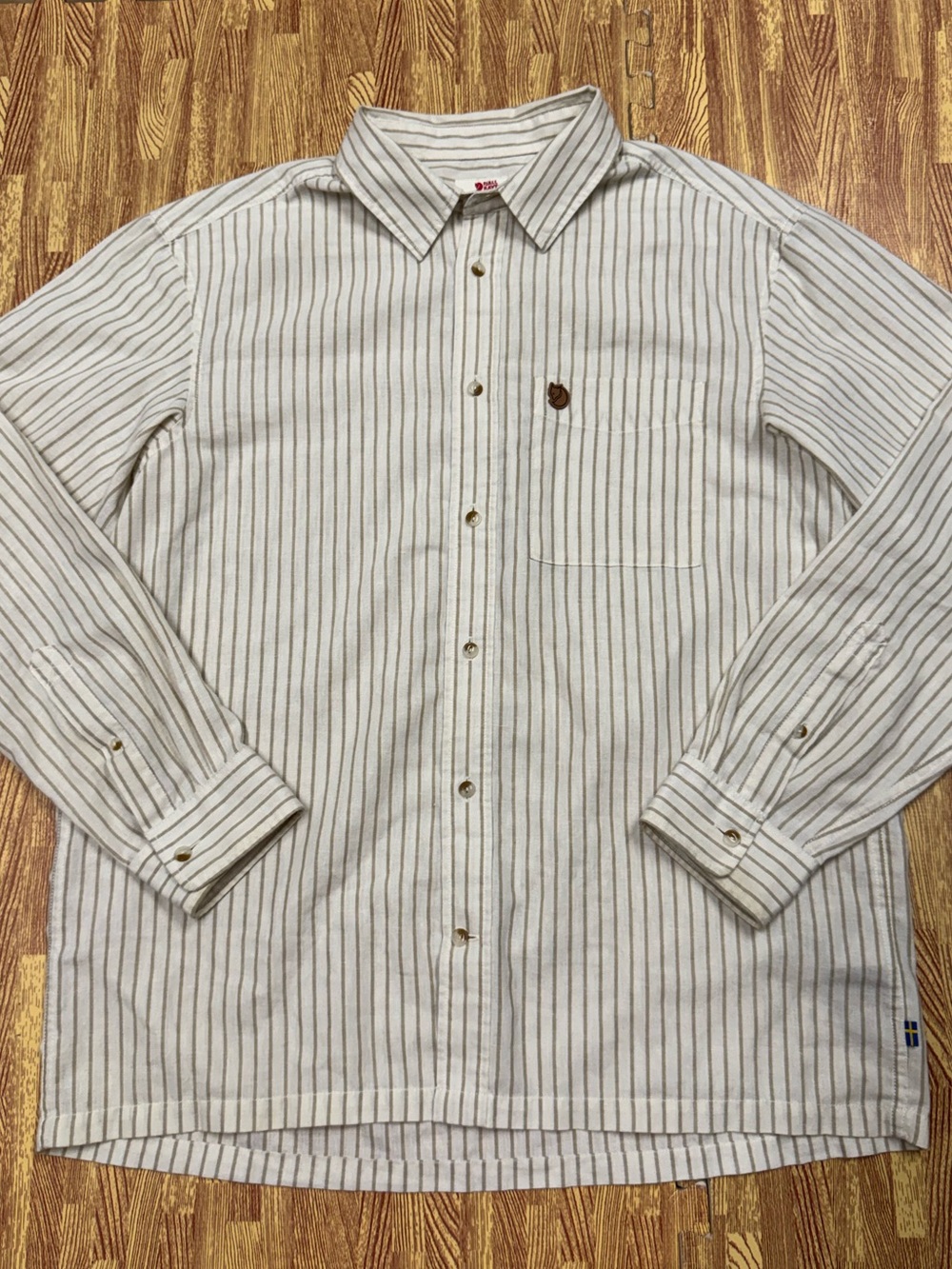 Fjallraven Ovik Travel Shirt Men M Beige Plaid Hemp Outdoor Hiking Casual
